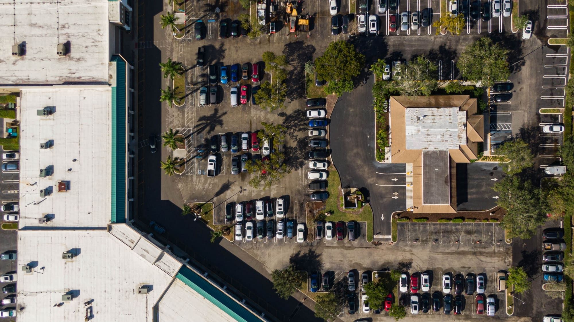 Top-down drone photo of a commercial property and parking lot for site documentation