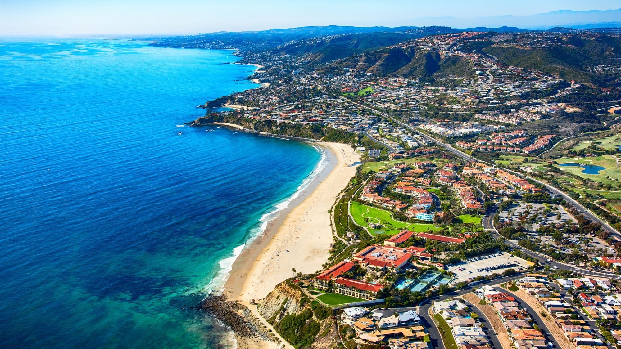 High-altitude aerial photo of the South Orange County coastline near Dana Point