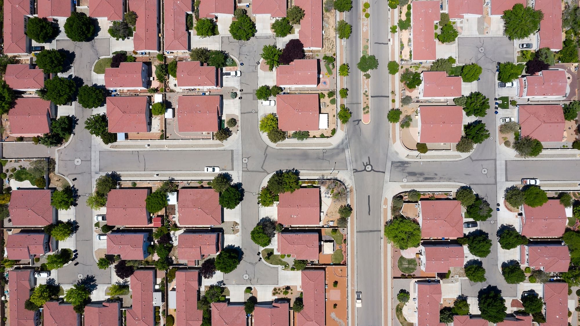 Top-down drone photo of a suburban neighborhood grid for aerial mapping